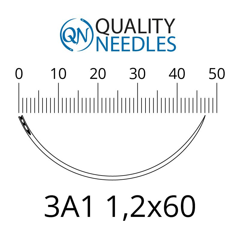 Голки хірургічні колючі, 3/8, пружинне вушко, розмір 1,2х60 мм, 10 шт.